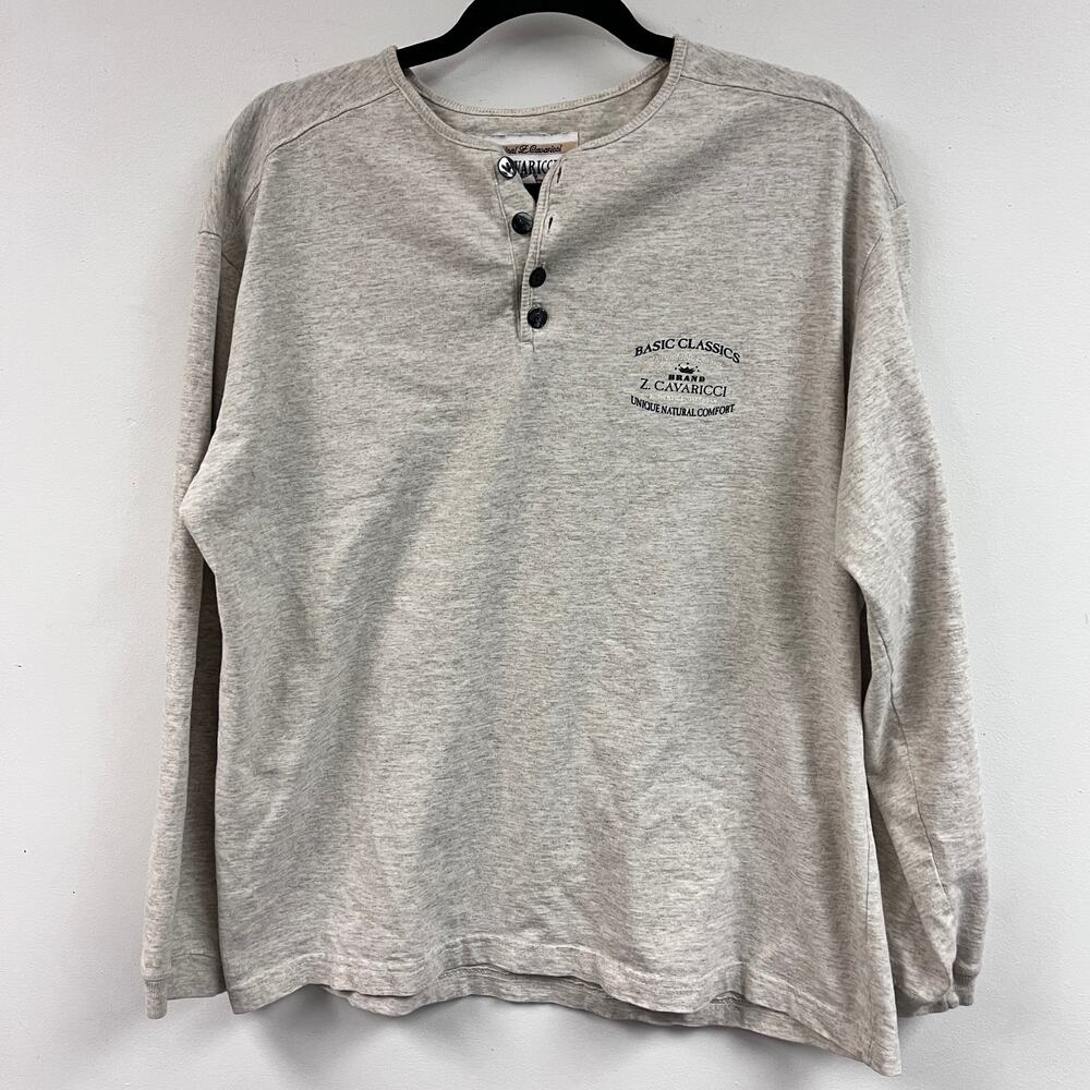 Vintage men's Z. Cavaricci Medium four button henley long sleeve tee beige gray
